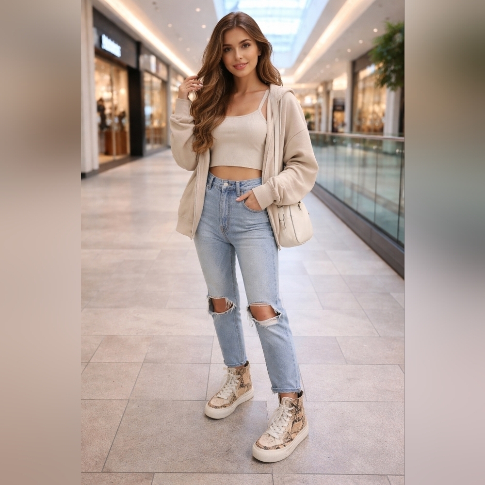 rag & bone Beige and Black Patterned High-Top Sneakers